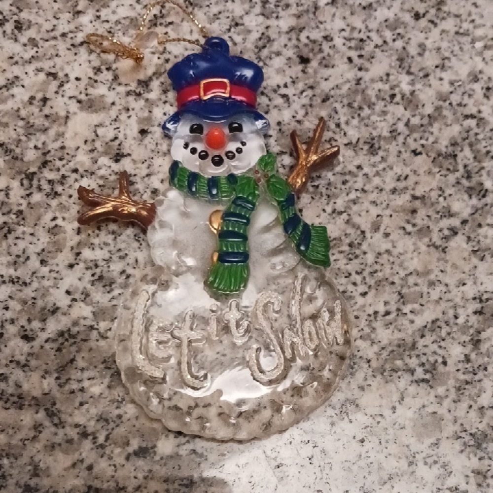 Festive Snowman Ornament with Blue Hat and Green Scarf  NWOT
